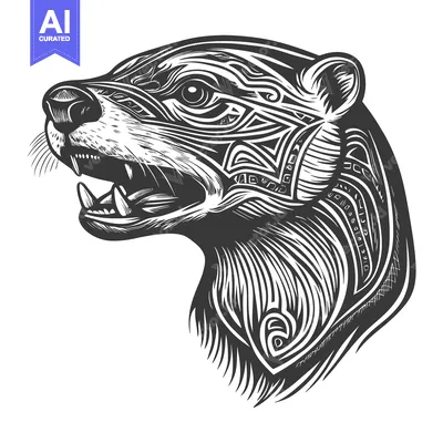 Aset premium populer: Ornate Black and White Bear Head with Tribal Design