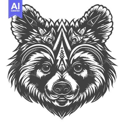 Aset premium populer: Ornate Black and White Bear Head with Tribal Design
