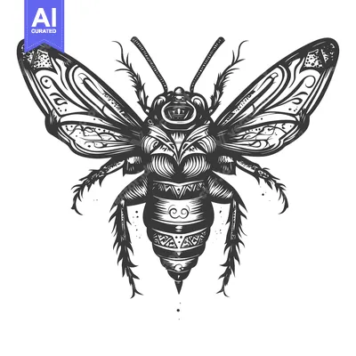 Premium design asset: Ornate Black and White Bee Illustration