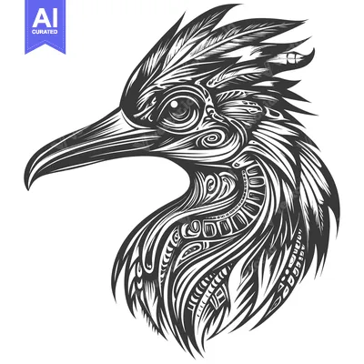Aset premium populer: Ornate Black and White Bird Head Illustration