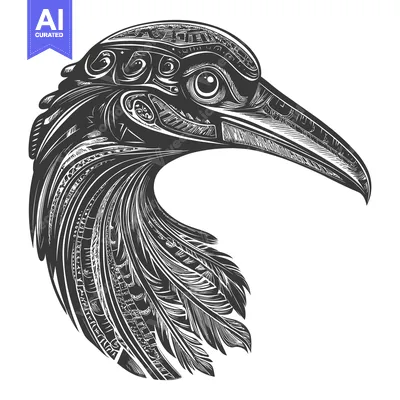 Aset premium populer: Ornate Black and White Bird Head with Detailed Feathers