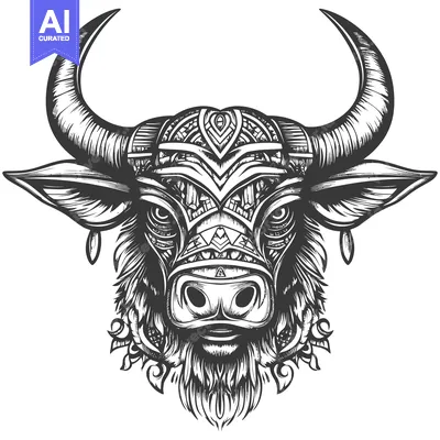 Popular premium asset: Ornate Black and White Bull Head with Tribal Design