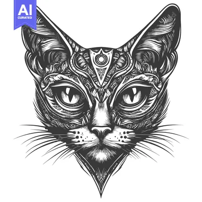 Premium design asset: Ornate Black and White Cat Illustration