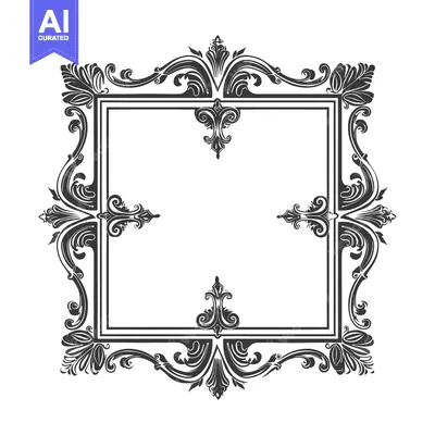 Aset desain premium: Ornate Black and White Decorative Frame with Swirls and Flourishes