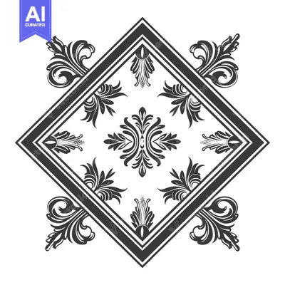 Premium design asset: Ornate Black and White Diamond Design with Floral Motifs