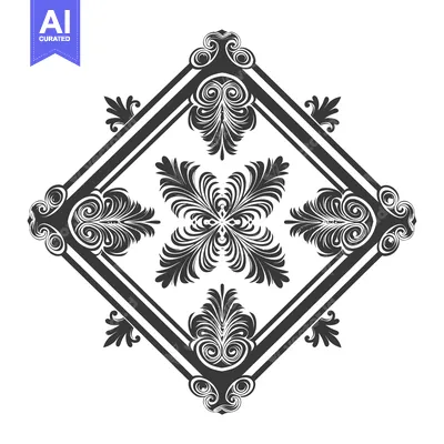 Premium design asset: Ornate Black and White Diamond-Shaped Floral Design