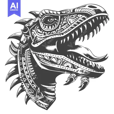 Aset premium populer: Ornate Black and White Dinosaur Head