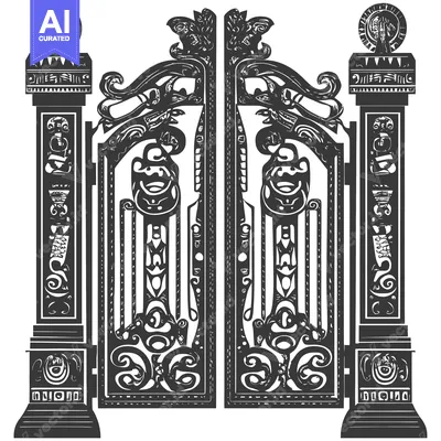 Aset premium populer: Ornate Black and White Double Gate with Pillars