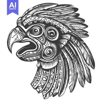 Aset desain premium: Ornate Black and White Eagle Head with Feathers