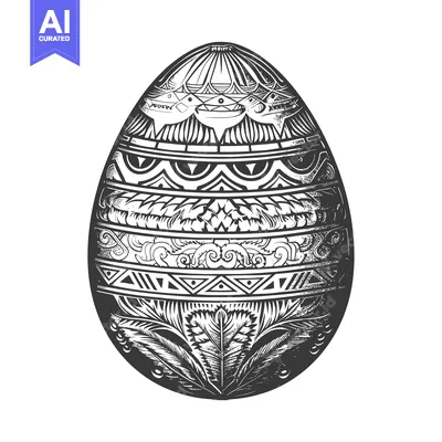 Premium design asset: Ornate Black and White Easter Egg with Intricate Design
