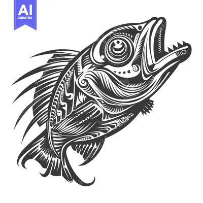Aset premium populer: Ornate Black and White Fish Illustration