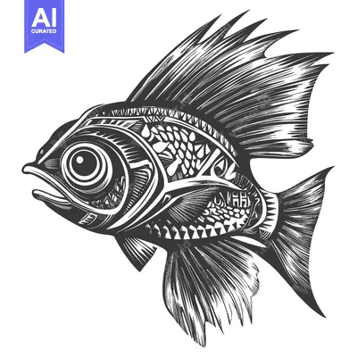 Premium design asset: Ornate Black and White Fish with Detailed Fins