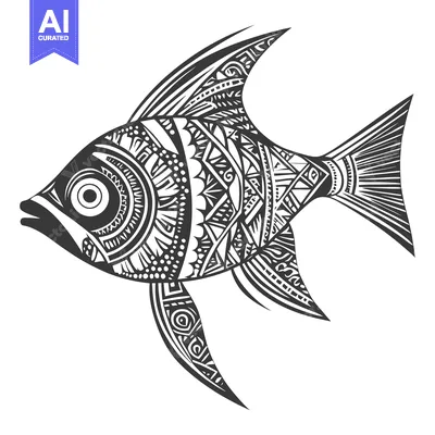 Aset premium populer: Ornate Black and White Fish with Geometric Pattern