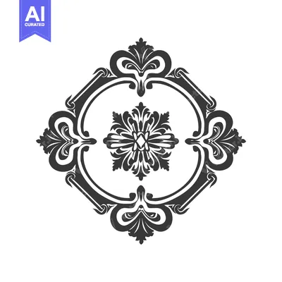 Aset premium populer: Ornate Black and White Floral Design in a Square Frame