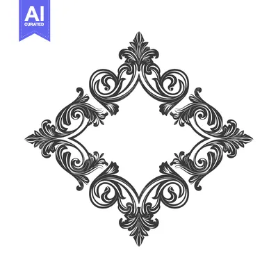 Aset premium populer: Ornate Black and White Floral Design in Diamond Shape