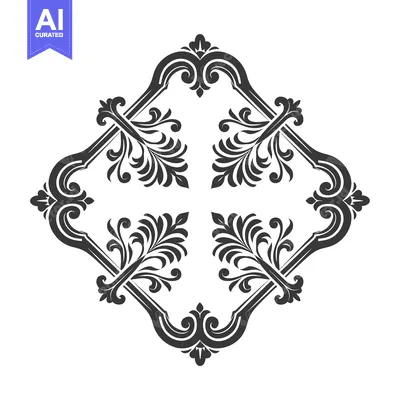 Aset desain premium: Ornate Black and White Floral Design with a Diamond Shape