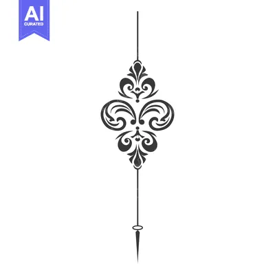 Aset desain premium: Ornate Black and White Floral Design with a Vertical Line