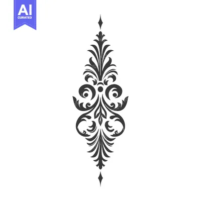 Aset desain premium: Ornate black and white floral design with pointed tips