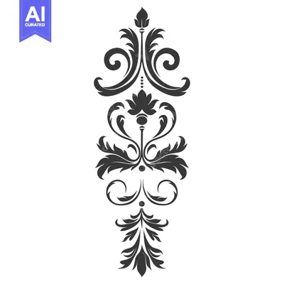 Aset desain premium: Ornate black and white floral design with swirls and dots
