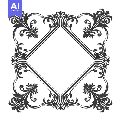 Premium design asset: Ornate Black and White Floral Diamond Frame