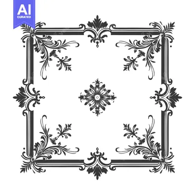 Aset desain premium: Ornate Black and White Floral Frame