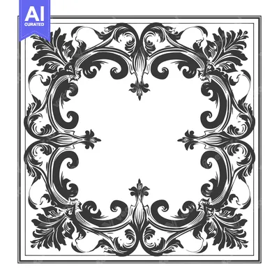 Aset premium populer: Ornate Black and White Floral Frame with a White Center