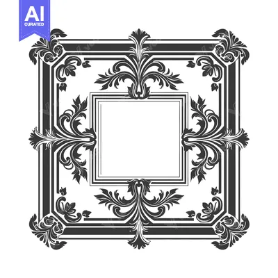 Aset premium populer: Ornate Black and White Floral Frame with Blank Center