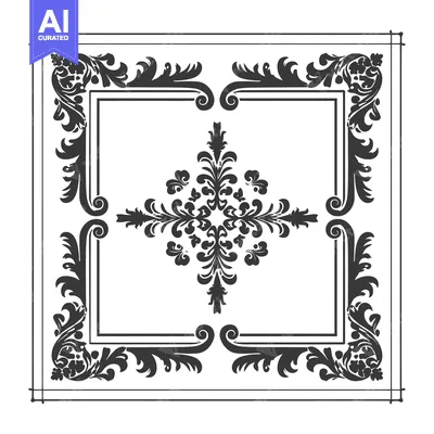 Aset premium populer: Ornate Black and White Floral Frame with Center Design
