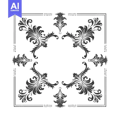 Premium design asset: Ornate Black and White Floral Frame with Dotted Lines