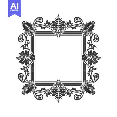 Premium design asset: Ornate Black and White Floral Frame with Empty Center