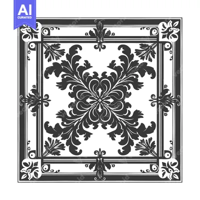 Aset desain premium: Ornate Black and White Floral Frame with Intricate Design
