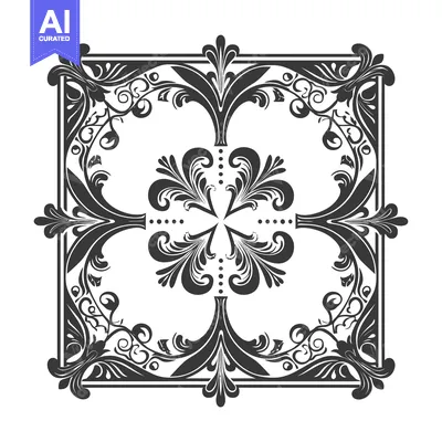 Aset premium populer: Ornate Black and White Floral Frame with Intricate Detailing