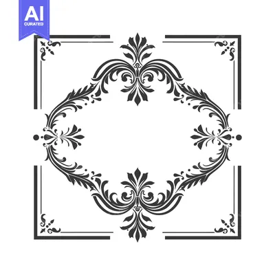 Premium design asset: Ornate Black and White Floral Frame with Square Corners