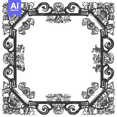 Aset premium populer: Ornate Black and White Floral Frame with Swirls and Flowers