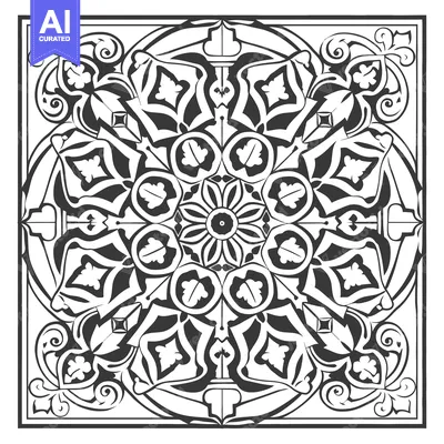 Aset premium populer: Ornate Black and White Floral Pattern with a Central Motif