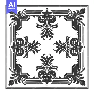 Aset premium populer: Ornate Black and White Floral Square Frame