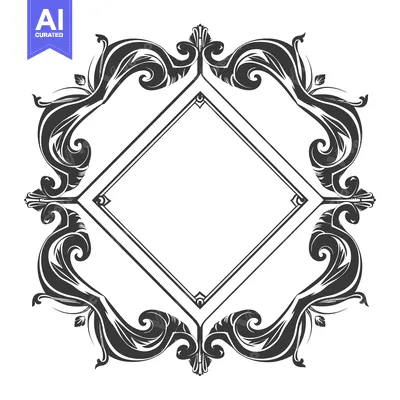 Premium design asset: Ornate black and white frame with a diamond-shaped center