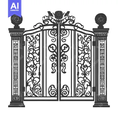 Ornate Black and White Gate with Ornamental Pillars