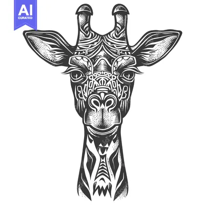 Aset premium populer: Ornate Black and White Giraffe Head Illustration