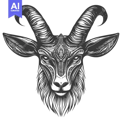 Popular premium asset: Ornate Black and White Goat Head with Curved Horns