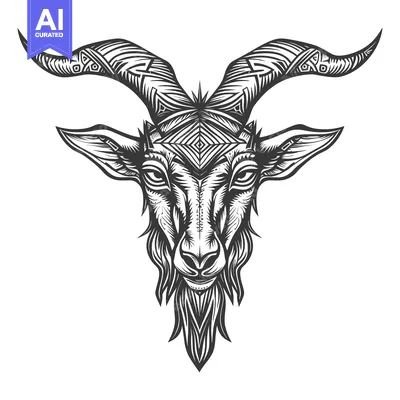 Popular premium asset: Ornate Black and White Goat Head with Geometric Horns
