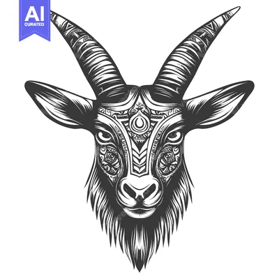 Popular premium asset: Ornate Black And White Goat Head With Horns