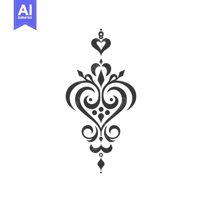 Aset premium populer: Ornate Black and White Heart-Shaped Design Element