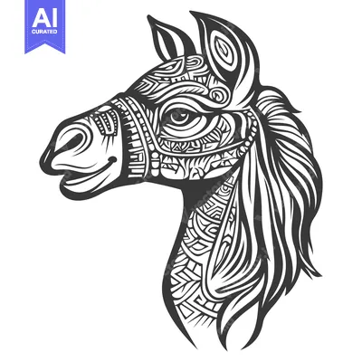 Aset premium populer: Ornate Black and White Horse Head with Geometric Pattern