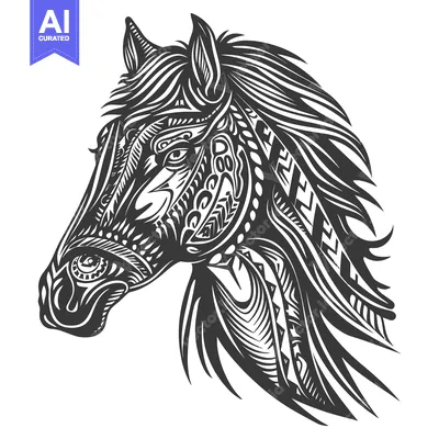 Popular premium asset: Ornate Black and White Horse Head with Geometric Patterns
