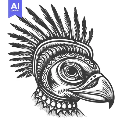 Aset premium populer: Ornate Black and White Illustration of a Bird's Head