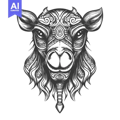 Aset premium populer: Ornate Black and White Illustration of a Camel's Head