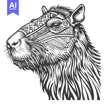 Aset premium populer: Ornate Black and White Illustration of a Capybara's Head