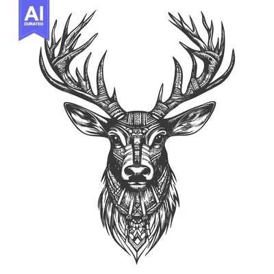 Popular premium asset: Ornate Black and White Illustration of a Deer's Head