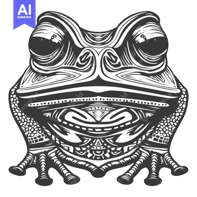 Aset desain premium: Ornate Black and White Illustration of a Frog